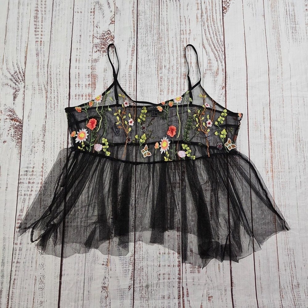 Sheer Embroidered Floral Mesh Babydoll Top Fairycore Tulle Festival Forever 21